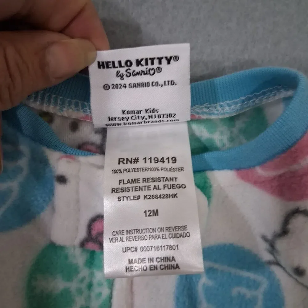 Hello Kitty Sleeper Size 12m Baby Toddler One Piece Footed Pajamas PJs Warm Soft